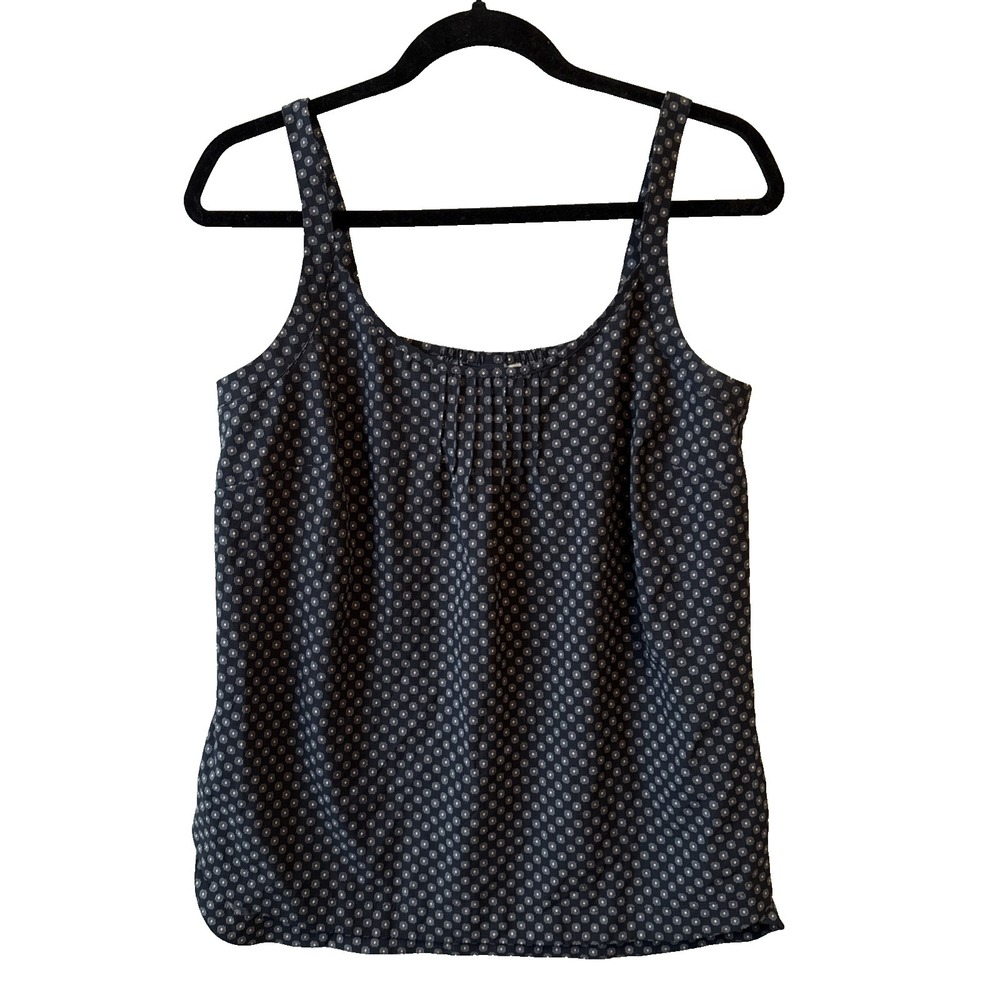Lands' End Navy Blue Geometric Pleated Sleeveless Tank Top Women's 10 Boho Beach